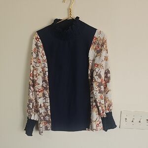 SHEIN Navy Top with Floral Sleeves
